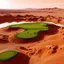 Placeholder: A golf course on the surface of Mars with water hazards and a green.