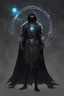 Placeholder: character design, concept art, god of black hole, space void black hole god entity, black void body, glowing eyes, cape of stars, black hole character design