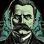 Placeholder: Futuristic, cyberpunk, Friedrich Nietzsche, Friedrich Nietzsche mustache, Comic style