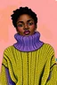 Placeholder: A colorful sketch of a black woman wearing a Oversized knit sweaters in warm hues like lavender