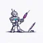 Placeholder: Minimalist cyberpunk logo, cute robot holding a Quill ,minimalist, vector, T shirt design, Solarpunk, continuous, sticker, isolated white background --ar 16:9 --no mockup, shadow, text