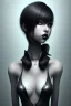 Placeholder: Girl, cute, beautiful, dark shadows, tilted head, black lipstick, grey skin, short black hair