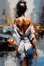 Placeholder: abstract oil painting: nake woman , gray-black-white-blue colors New York. Willem Haenraets artistic style, Derek Gores, Highly Detailed, Afremov, colorful in Kal Gajoum style