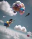 Placeholder: Ultra realistic speed clouds sky scene, wide angle view, strong men falling down with many Childs, circus clothing style, feather color clothing, free jumping flying, many trinkets, hair monster, many jelly beans, balls, color smoke, smile, happy, extreme, wind, clouds sea, 20,000 feet altitude, stratosphere, soft color, highly detailed, unreal engine 5, ray tracing, RTX, lumen lighting, ultra detail, volumetric lighting, 3d, finely drawn, high definition, high resolution.