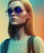 Placeholder: a young woman, BLONDE hair, green eyes, glasses, deep colors, cyberpunk, great pose, Realistic photography, incredibly detailed, ultra-high resolution, 8k, complex 3d render, cinema 4d, anatomically correct, dark backgorund