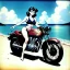 Placeholder: fullbody inside frame,Beach,classic style concept, vintage motorcycle vehicle, retro design study, classic steel wheels, toned colors