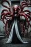 Placeholder: blood, goth woman, leaning pose, full body, squid, octopus creepy, horrifying, sinister, 8k, macro photography,