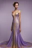 Placeholder: Stunning utopian gown with lavender and gold. Hyper realistic standing model
