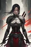 Placeholder: A female samurai warrior she have dark hair and she is in futuristic sliver and red echo skeleton armor on and her army of futuristic samurais are ready for war