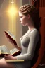 Placeholder: girl sitting in a church pew, reading the holy bible