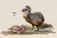 Placeholder: John James Audubon-like illustration of a fully uncropped Dodo bird and a Platypus in a landscape of warm yellows, warm reds, and warm blues