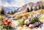 Placeholder: Sunny day, rocks, flowers, spring, mountains, epic, john singer sargent watercolor paintings