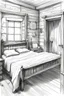 Placeholder: I want a pencil sketch of different views of a rustic style bedroom