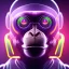 Placeholder: A beautiful portrait of a cyborg monkey purple neon color scheme, high key lighting, volumetric light high details psychedelic background