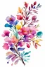 Placeholder: floral branch with pink, purple, yellow,red, turquoise water color on white background