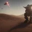 Placeholder: Armored Core machine robot fights another Armored Core fly in the sky in the desert with the ocean where you can see the space in the sky with the twilight on the horizon, 4k resolution