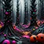 Placeholder: Irregular black spots, 8k, 3d render, Zdenek Burian, melting horror, tridimensional figures, intricate patterns, forest, sinister scribbles, colors, shot on Hasselblad, Yves Tanguy, tragicomic