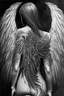 Placeholder: full body woman angel from back wings coming from her back, angel wearing long tunic ultra realistic tattoo