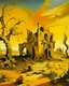 Placeholder: A golden yellow ruins in daylight painted by Salvador Dali