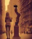 Placeholder: Statue of Queen of photography. Cute blonde woman. Photographer in golden crown. Standing on the street. Big camera in her hand. hyperdetailed, photorealistic, trending on artstation, greg rutkowski, beksinski, kodachrome, lomography, golden hour, bokeh, volumetric light