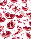 Placeholder: pomegranate seeds behind water droplets through a prism and refraction, on a white background