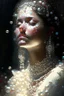 Placeholder: Lady covered in pearls and gems, a masterpiece by by Greg Rutkowski, beautiful spectacular textures, striking amazing light and shadows, remarkable dramatic setting, stunning unique reflections,