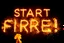 Placeholder: a very big yellow neon sign that say "START THE FIRE!" , black background, fires and sparks, fire explosion