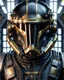 Placeholder: star wars bald male corellian pilot wearing dark gunmetal grey and black First Order special forces TIE pilot armored flightsuit and helmet with gold trim inside the jedi temple, centered head and shoulders portrait, hyperdetailed, dynamic lighting, hyperdetailed background, 8k resolution, volumetric lighting, light skin, fully symmetric details