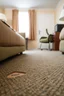 Placeholder: closeup of cheap motel room floor, furniture dents in carpet, showing where furniture had been moved from