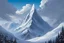 Placeholder: a snow-covered steep massiv mountain reaching into the clouds. On top of the mountain is one long needle thin tower. seen from the bottom of a valley. fantasy concept art, Mark Brooks and Dan Mumford, comic book art, perfect, smooth