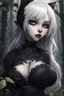 Placeholder: CAT GIRL, goth, forest, nature, cartoon, leaves, half black half white hair, boobs