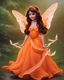 Placeholder: Princess with long brown hair, flown orange dress and fairy wings, Disney Princess-like