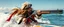 Placeholder: pirate shotgun mozart with wig, looking hot and crazy on a surfboard