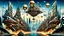 Placeholder: a stunningly weird image of a futuristic metropolis using Salvador Dali's paranoiac-critical method, where buildings and structures appear to melt into the skyline cityscape is filled with floating balls and triangles and mad, twisted sharp metal shapes that interact with the buildings and each other, forming a surreal tableau of a dreamlike reality. neu-steampunk vibe, essence of the scene in a cinematic manner, with dramatic shadows that enhance the distorted perspectives and bizarre