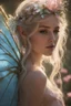 Placeholder: Pointed elven ears,Blonde hair ,Pink dress,Sparkling fairy wings,Very long golden hair,Fairy crown,pointed ears,elven ears,fairy wings,water lilies,sparkling,glittering,flowers,blossoms,golden crown,light pink dress