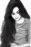 Placeholder: Pencil sketch of Young woman, Arab features,sad, long wavy hair, reading a book, full body، on lined paper