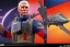 Placeholder: Mike Pence G.I. Joe toy Doll With a gun and Space force uniform inside blister packaging hanging on a Wallrack in toystore, fluorescent, wide angle shot whole body, black boots, Laser, Thumbs up, pricetag, Jetpack,fullsize