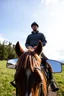 Placeholder: A man on horseback, top view, two car side mirrors are fixed on the horse sides