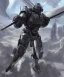 Placeholder: Photorealistic futuristic shiny winged samurai mechwarrior holding large katana on the surface of an alien planet