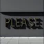 Placeholder: photograph, the word 'PLEASE' in the style of photographer Jean Baptiste Mondino