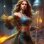 Placeholder: fantasy setting, heroic medieval fantasy, pirate, woman, dark skin, Indian, 20 years old, magician, warrior, hourglass body shape, bicolor hair, muscular, cinematic, insanely detailed, Arabian style, half-hawk, short hair, medieval