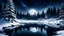 Placeholder: A mystical winter night scene; dark pine trees surround a snow-covered lake, reflecting the moonlight. Snowflakes twirl through the air, enchanting the serene winter forest.