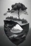 Placeholder: Beautiful landscape with trees, earth opens up and breaks down in black polygons.