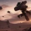 Placeholder: Armored Core machine robot fights another Armored Core fly in the sky in the desert with the ocean where you can see the space in the sky with the twilight on the horizon, 4k resolution