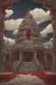 Placeholder: Broken temple with the floor covered in blood, detailed painting, sky of blood