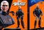 Placeholder: Mike Pence G.I. Joe toy Doll With a gun and Space force uniform inside blister packaging hanging on a Wallrack in toystore, fluorescent orange, Cellophane, wide angle shot whole body, black boots, laser, fullsize