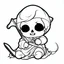 Placeholder: create a 2d black outline, "cute kawaii baby death with a scythe coloring book for kids", coloring page, low details design, black contour, coloring page design, simple background, colorful , card style, coloring page for kids, white background, sketch style,