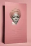 Placeholder: An extremely formal, funeral program written in French for a black woman (include a front photograph of a beautiful biracial black woman) on salmon pink deeply pigmented velvet paper with brilliant, brightest heavy golden greenish calligraphy fonts, simple, minimalistic, less element, very dramatic lighting