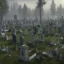 Placeholder: A large cemetery with the dead rising from the grave, fantasy fiction, 8k