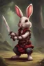 Placeholder: cute rogue bunny with cooking knife dnd realistic art